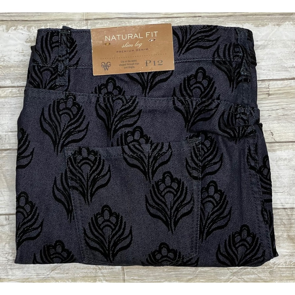 Coldwater Creek Natural‎ Fit Slim Leg Premium Denim Black Patterned Pants
